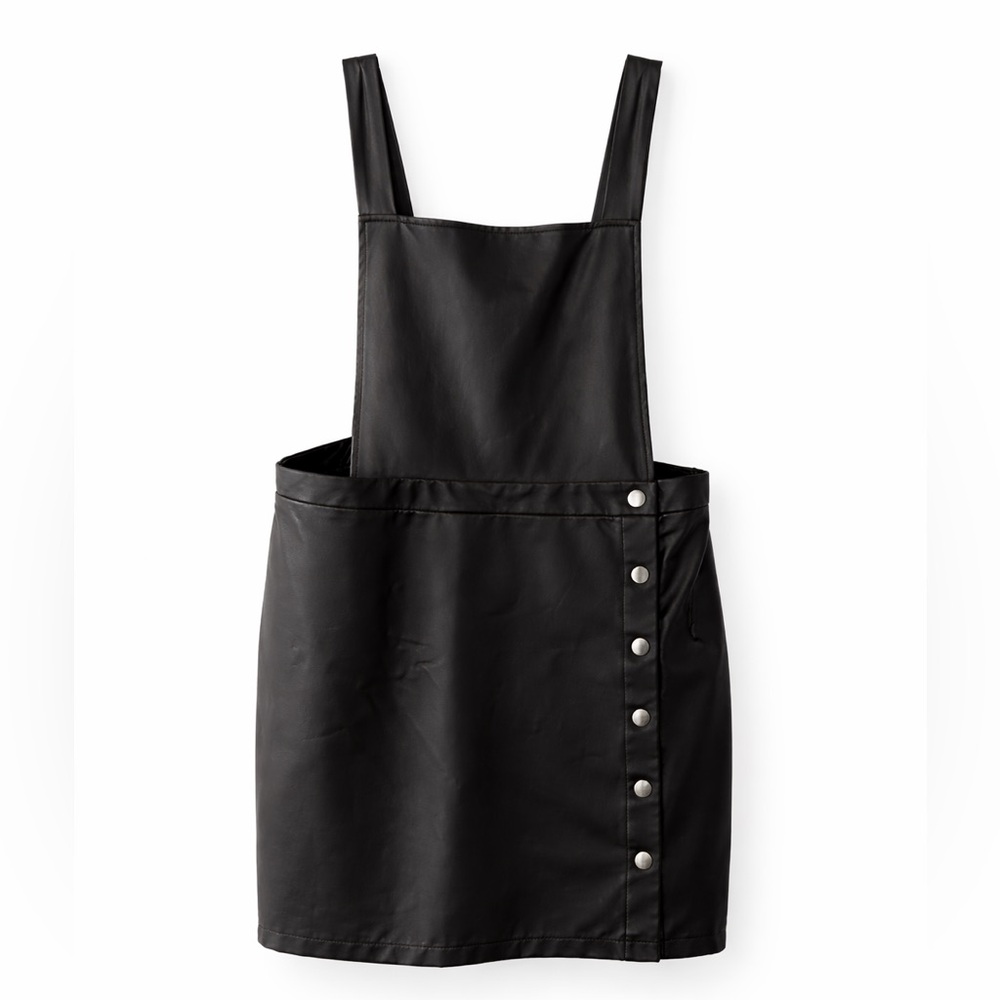 wild fable Black Faux Leather Overall Mini Dress